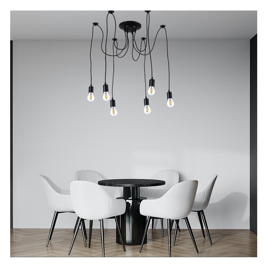 Strømkabel 6xE27/60W/230V edderkop sort