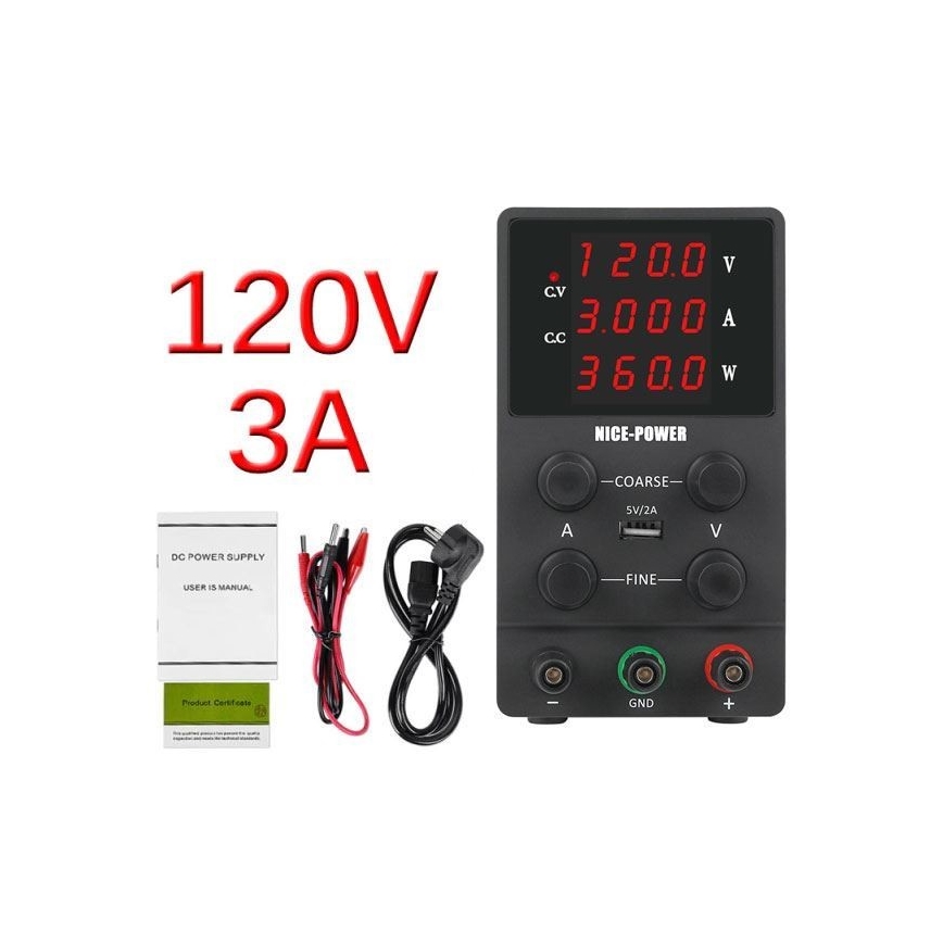 Strømkilde til laboratorie 0-120V/0-3A