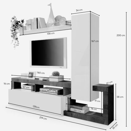 Stuevæg LENOR i hvid/grå beton