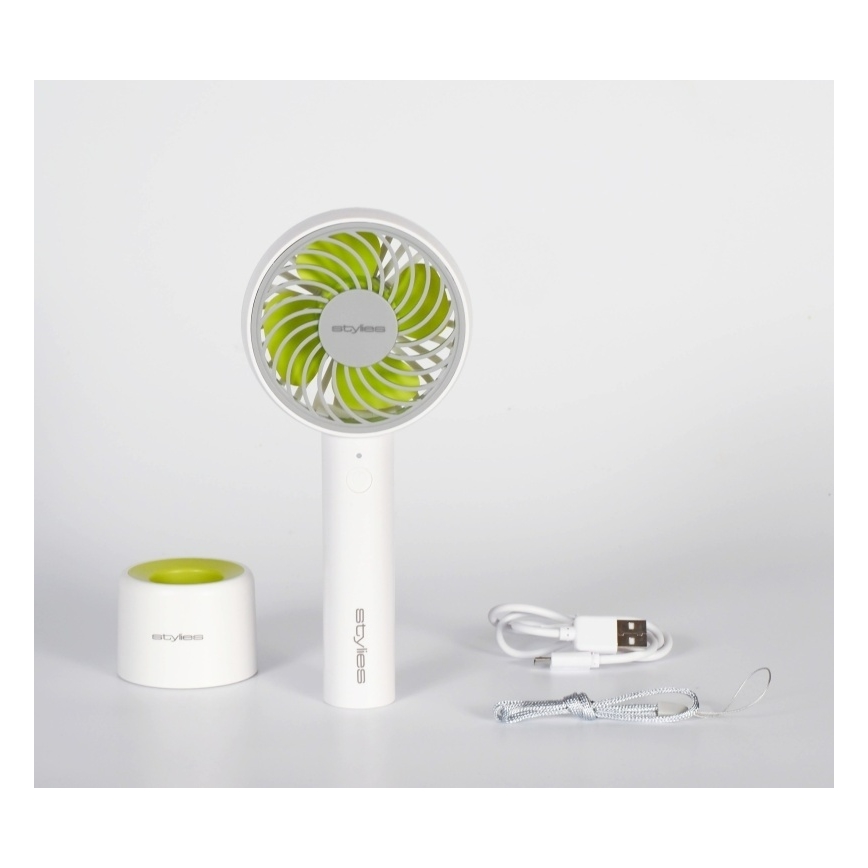 Stylies - Genopladelig håndventilator LACERTA 4W/5V 2500 mAh hvid
