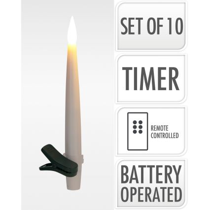 Sæt 10x dæmpbare LED-julelys LED/1xAAA 15 cm varm hvid + fjernbetjening