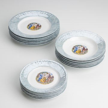Sæt 18x porcelænstallerken marmor blå
