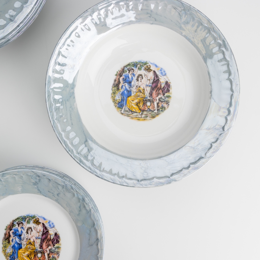 Sæt 18x porcelænstallerken marmor blå