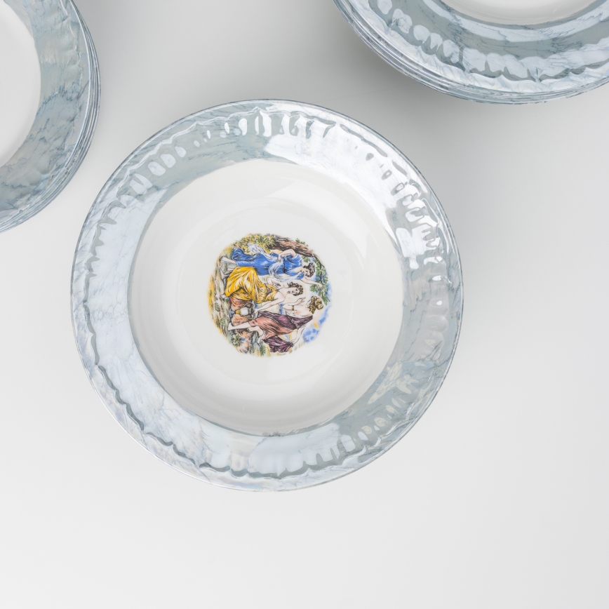 Sæt 18x porcelænstallerken marmor blå