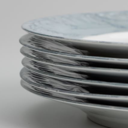 Sæt 18x porcelænstallerken marmor blå
