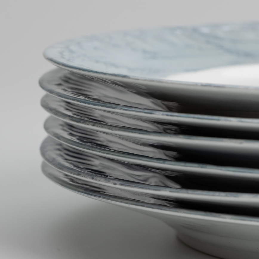 Sæt 18x porcelænstallerken marmor blå
