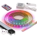 SÆT 1x dæmpbar LED RGBW-strip DIGITAL LED/16,5W/230V 5 m + 5x indbygningsprofil 1 m sort/hvid + fjernbetjening