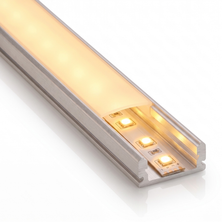 Sæt 1x LED-strip med bevægelsessensor FLEX LED/3,6W/4xAA 2 m + 2x indbygningsprofil 1 m sølv/hvid
