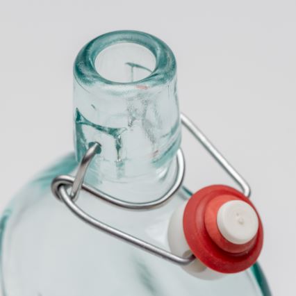 Sæt 1x glasflaske og 2x shotglas transparent med abrikosmotiv
