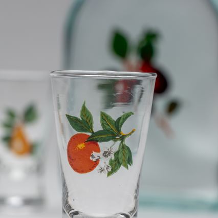 Sæt 1x glasflaske og 2x shotglas transparent med kirsebærmotiv