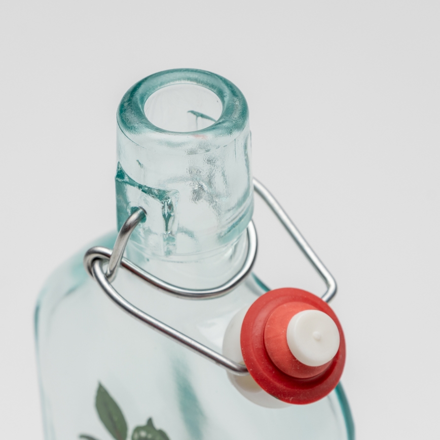 Sæt 1x glasflaske og 2x shotglas transparent med kirsebærmotiv