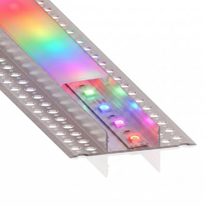 Sæt 1x dæmpbar RGBW LED-strip NEO LITE MUSIC LED/24W/230V 5 m IP65 Wi-Fi Tuya + 5x indbygningsprofil 1 m sølv/hvid + fjernbetjening