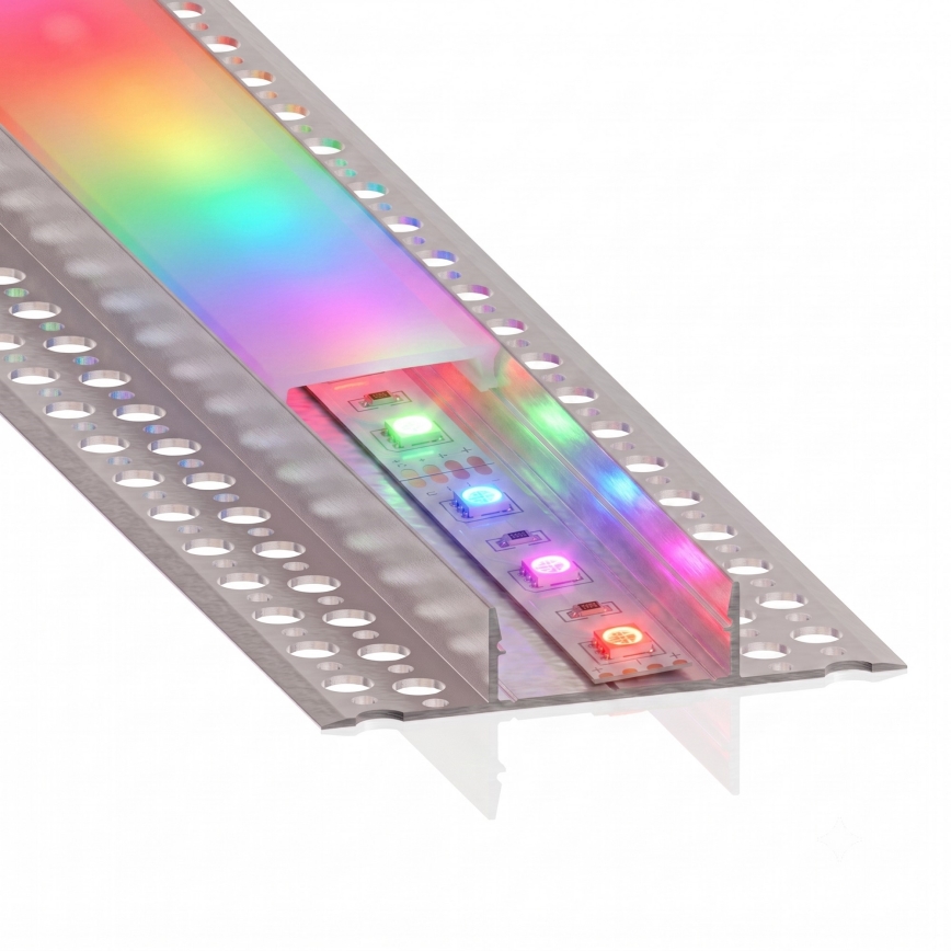 Sæt 1x dæmpbar RGBW LED-strip NEO LITE MUSIC LED/24W/230V 5 m IP65 Wi-Fi Tuya + 5x indbygningsprofil 1 m sølv/hvid + fjernbetjening