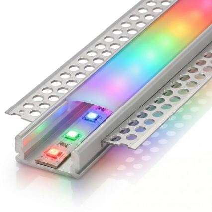 SÆT 1x LED RGBW dæmpbart DIGITAL LED/16,5W/230V 5 m + 5x indbygningsprofil 1 m sølv/hvid + fjernbetjening