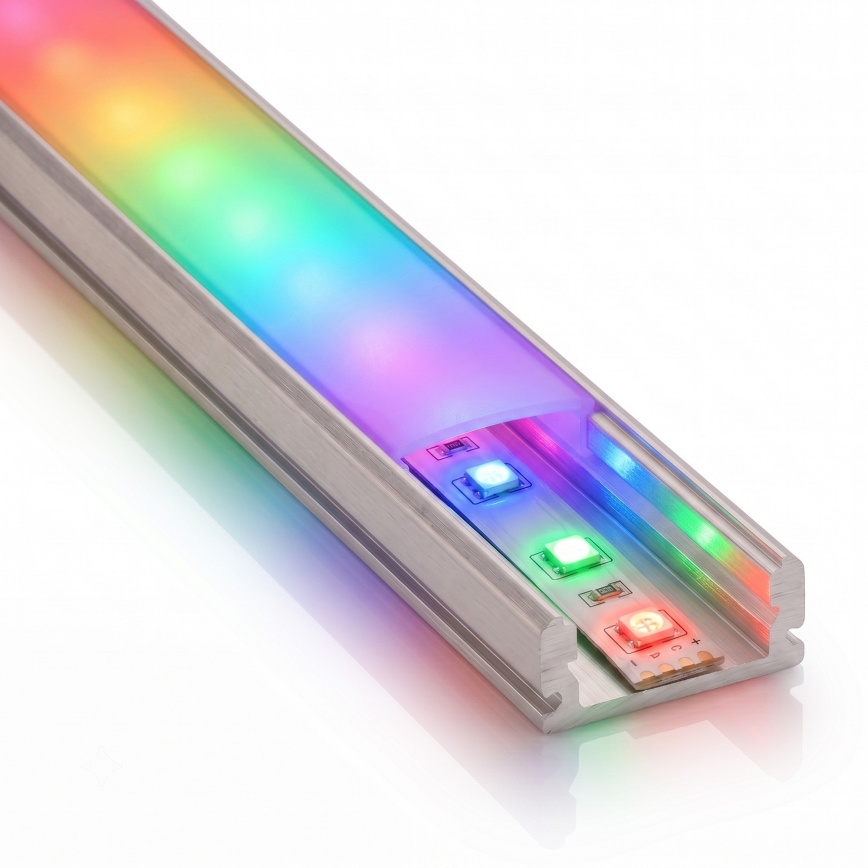 SÆT 1x dæmpbar LED RGBW-strimmel NEO LITE MUSIC LED/24W/230V 5 m IP65 Wi‑Fi Tuya + 5x indbygningsprofil 1 m sølv/hvid + fjernbetjening