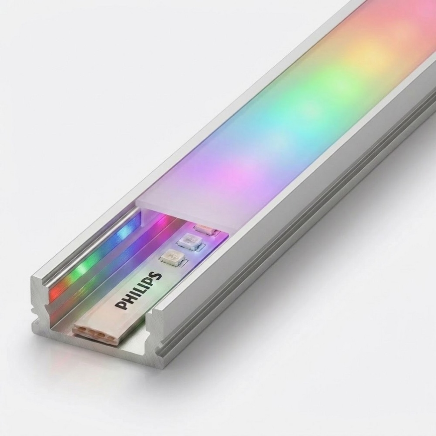 Sæt 1x RGBW-dæmpbar LED-stribe Philips Hue WHITE AND COLOR AMBIANCE LED/20W/230V 2 m + 2x indbygningsprofil 1 m sølv/hvid
