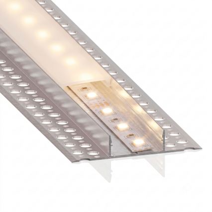 SÆT 1x LED-strip med bevægelsessensor FLEX LED/3,6W/4xAA 2 m + 2x indbygningsprofil 1 m sølv/hvid