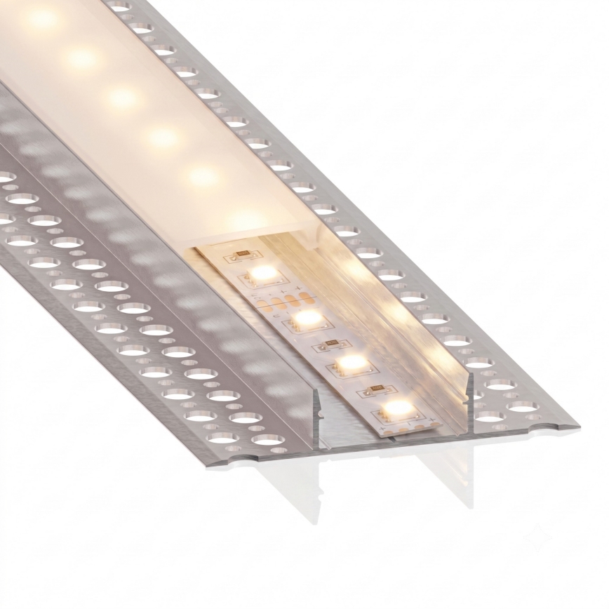 SÆT 1x LED-strip med bevægelsessensor FLEX LED/3,6W/4xAA 2 m + 2x indbygningsprofil 1 m sølv/hvid
