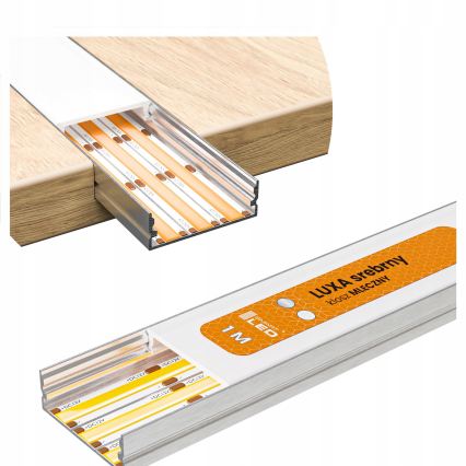 Sæt 1x dæmpbar RGBW LED-strip NEO LITE MUSIC LED/24W/230V 5 m IP65 Wi-Fi Tuya + 5x indbygningsprofil 1 m sølv/hvid + fjernbetjening