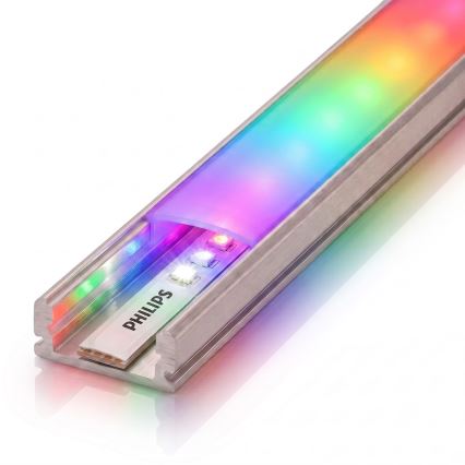 Sæt 1x dæmpbar LED RGBW-lysstrimmel Philips Hue WHITE AND COLOR AMBIANCE LED/20W/230V 2 m + 2x indbygningsprofil 1 m sølv/hvid
