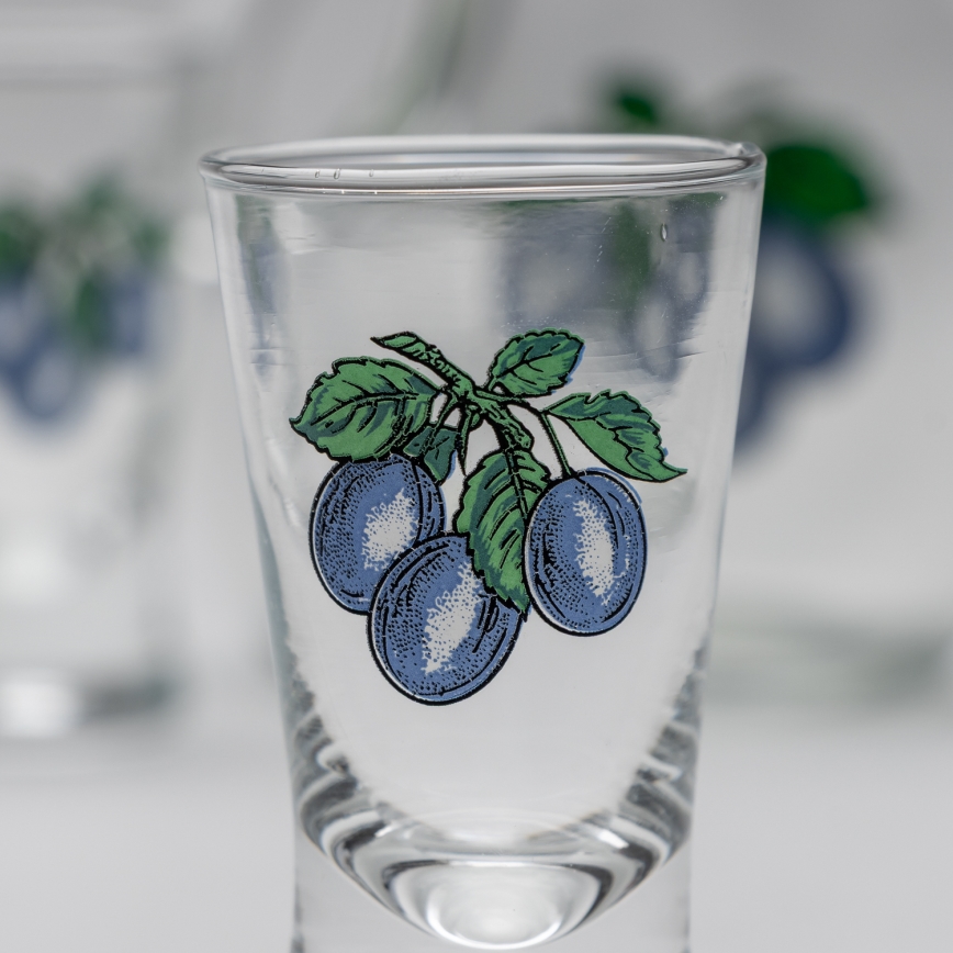 Sæt 1x stor flaske + 2x shotglas transparent med blommemotiv