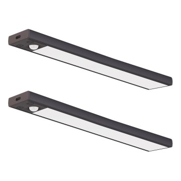 Sæt, 2 stk. genopladelig LED-belysning til møbler med bevægelses- og skumringssensor VIRO LED/1,2W/3,7V 800 mAh 3000/4000/6500K 30 cm sort