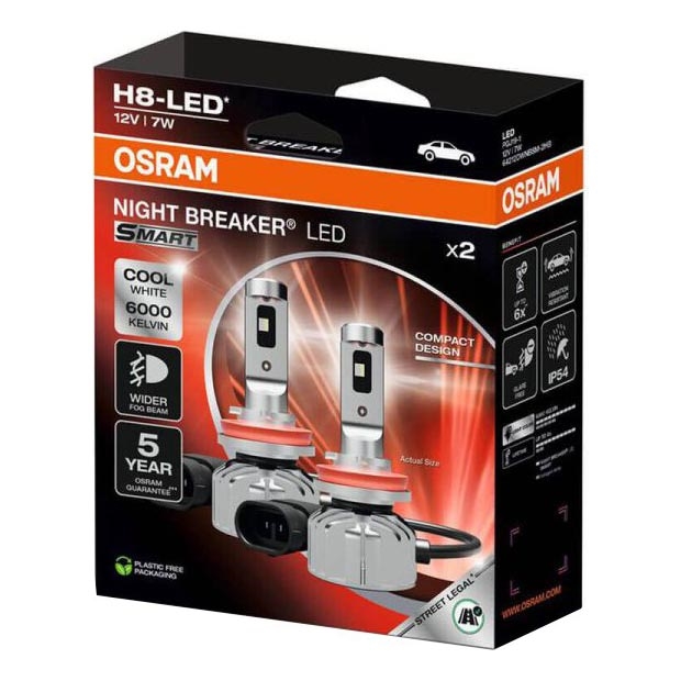 Sæt 2 stk. LED-bilpærer NIGHT BREAKER SMART H8 PGJ19-1/7W/12V 6000K - Osram