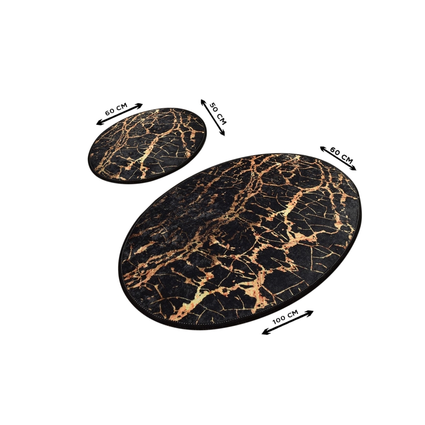 SÆT MED 2 stk. Badeværelsesmåtte GOLDES 60/100 cm sort/guld