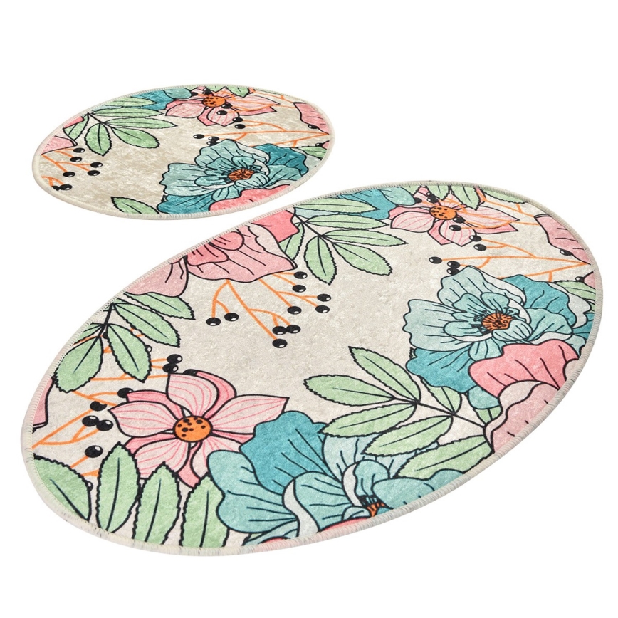 SÆT MED 2x Badeværelsesmåtte SPRING 60/100 cm i flerfarvet design
