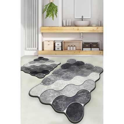 SÆT 2x Badeværelsesmåtte CIRCLE 60/100 cm grå