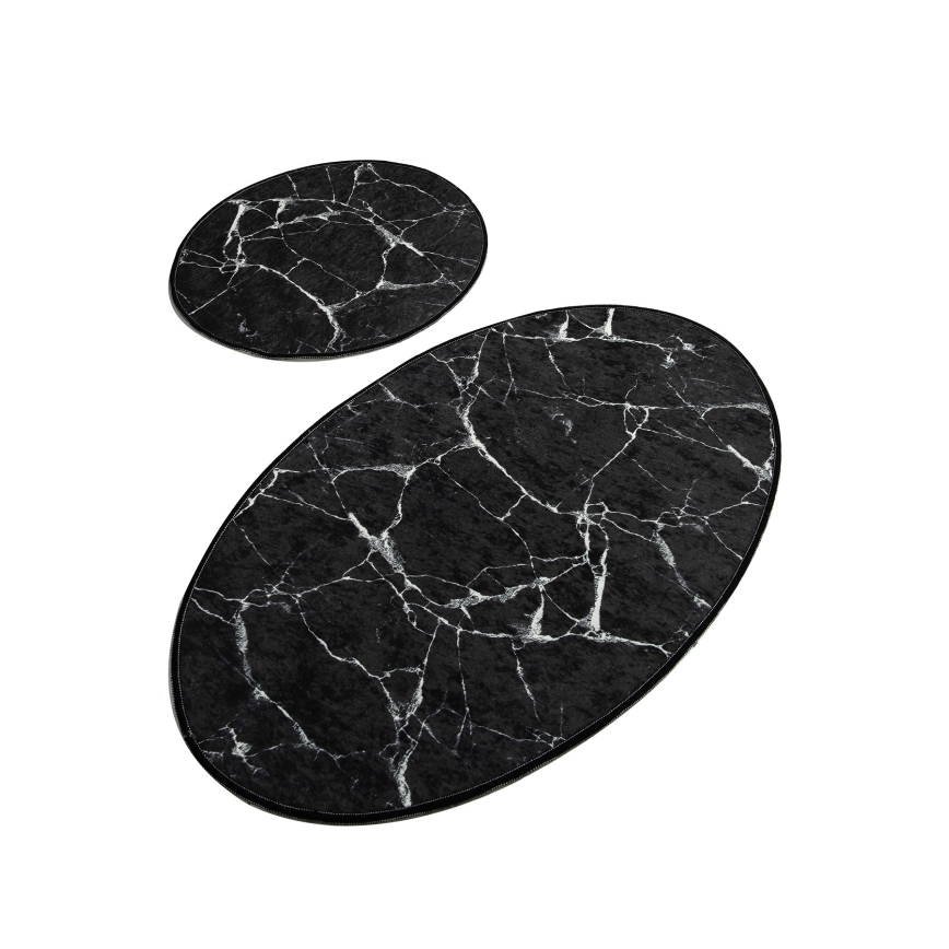 SÆT 2x Badeværelsesmåtte MARBLE 50x60/60x100 cm sort