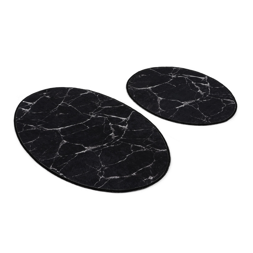 SÆT 2x Badeværelsesmåtte MARBLE 50x60/60x100 cm sort