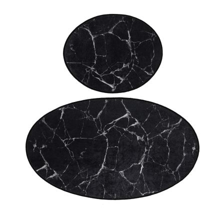 SÆT 2x Badeværelsesmåtte MARBLE 50x60/60x100 cm sort