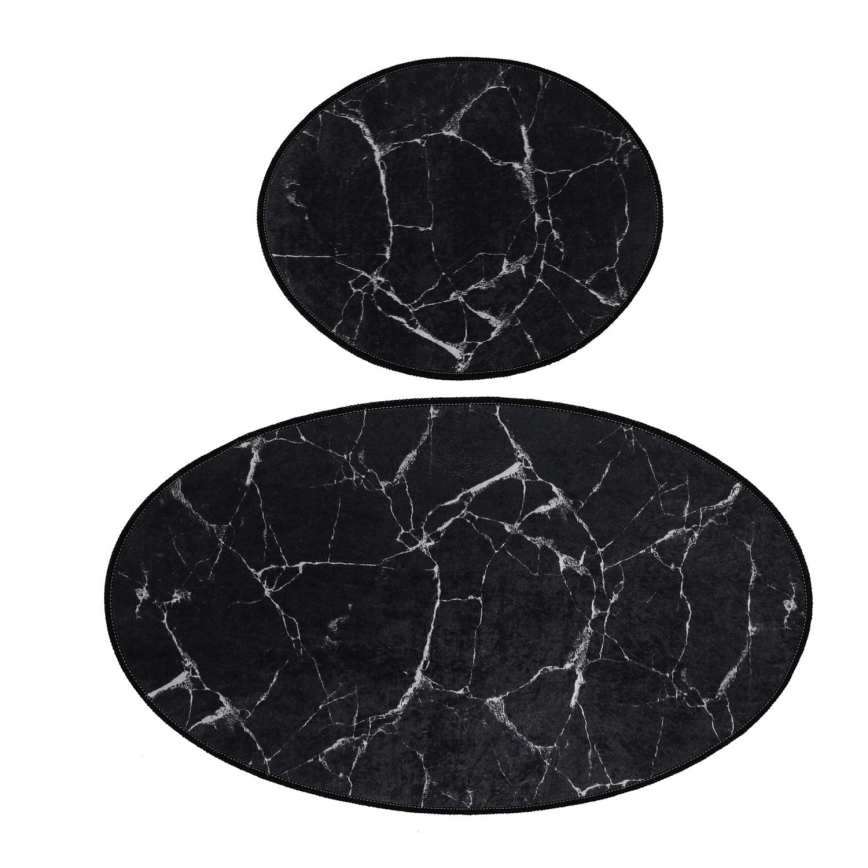 SÆT 2x Badeværelsesmåtte MARBLE 50x60/60x100 cm sort