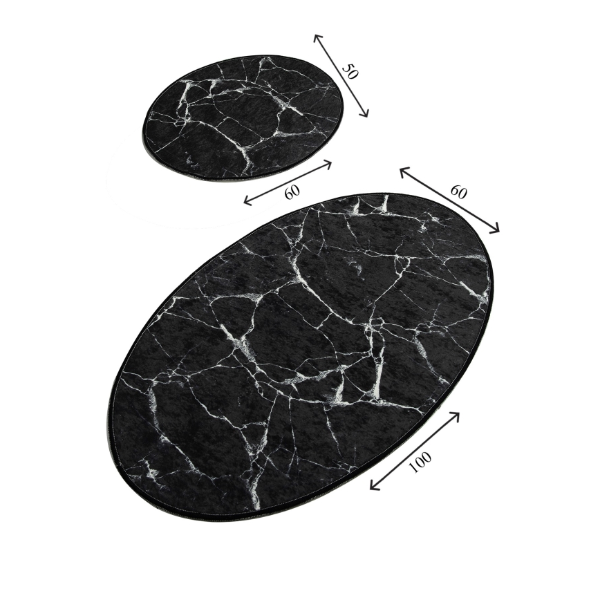 SÆT 2x Badeværelsesmåtte MARBLE 50x60/60x100 cm sort