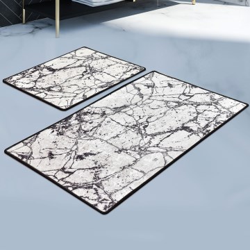 SÆT 2x Badeværelsesmåtte MARBLE 60/100 cm hvid/sort