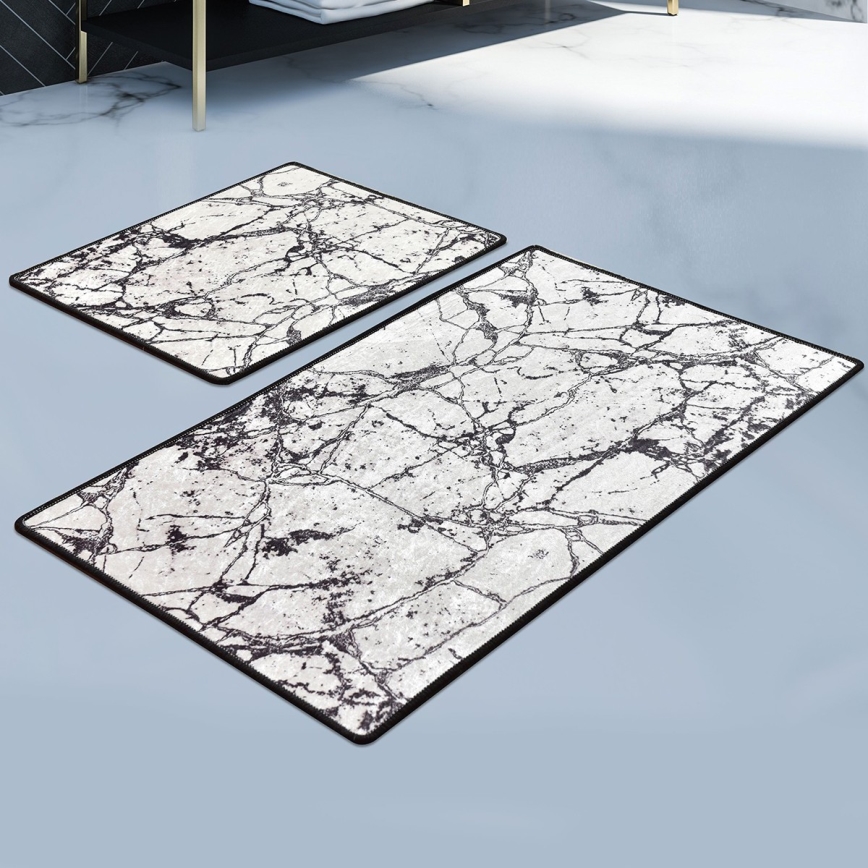 SÆT 2x Badeværelsesmåtte MARBLE 60/100 cm hvid/sort