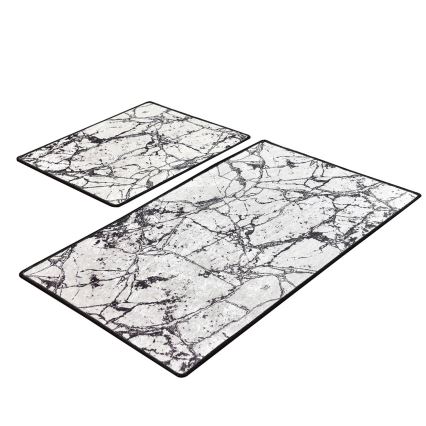 SÆT 2x Badeværelsesmåtte MARBLE 60/100 cm hvid/sort
