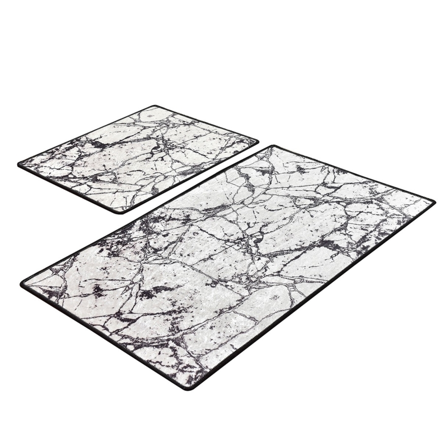 SÆT 2x Badeværelsesmåtte MARBLE 60/100 cm hvid/sort