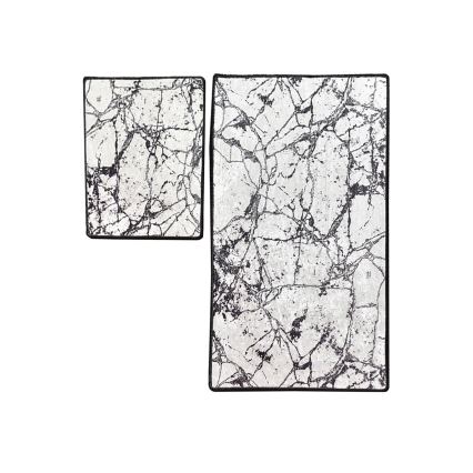 SÆT 2x Badeværelsesmåtte MARBLE 60/100 cm hvid/sort
