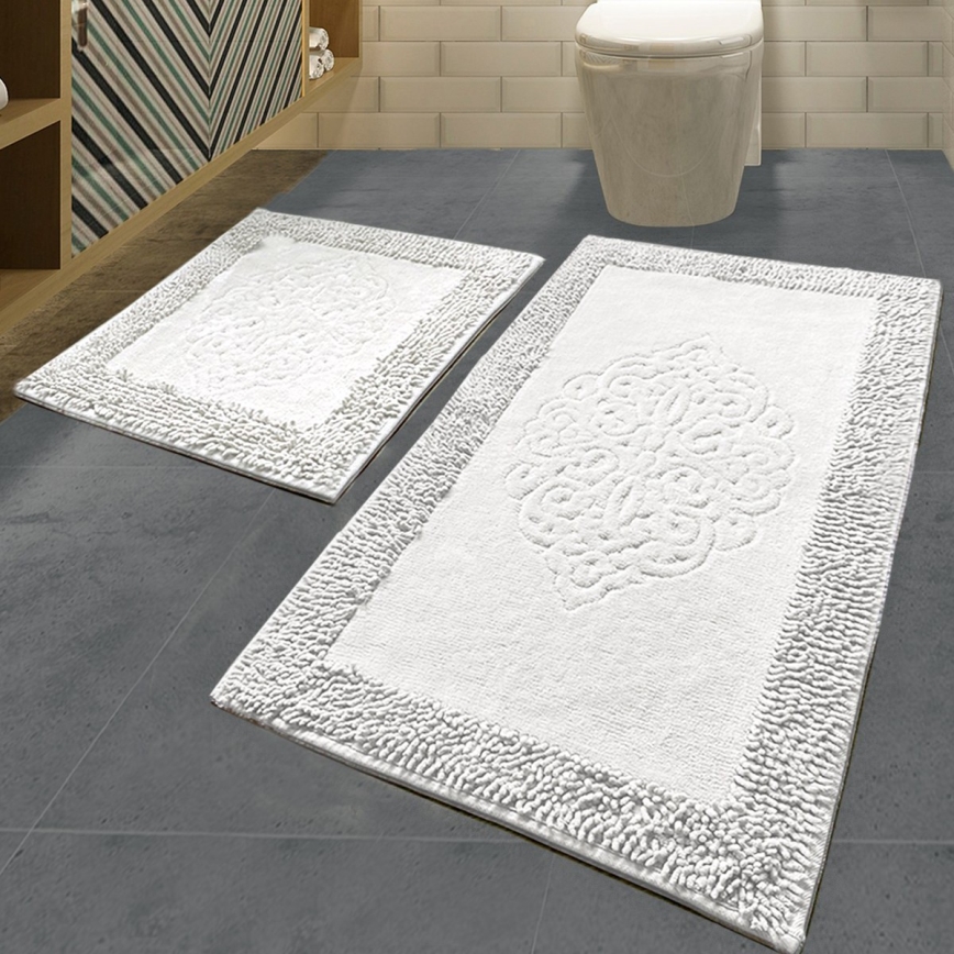 SÆT 2x Badeværelsesmåtte PIANTE 60/100 cm hvid