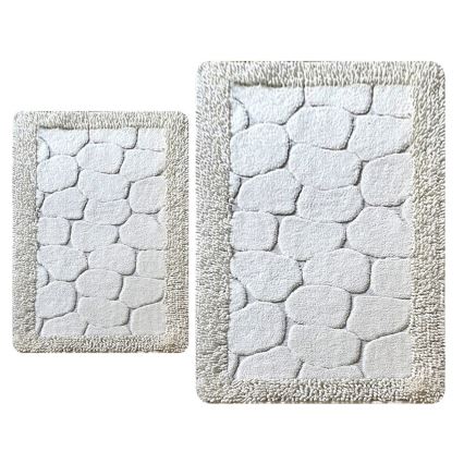 SÆT 2x Badeværelsesmåtte STONE 60/100 cm hvid