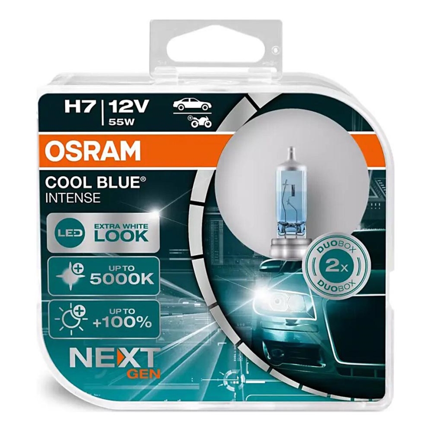 SÆT 2x Bilpære COOL BLÅ H7 PX26d/55W/12V 5000K - Osram