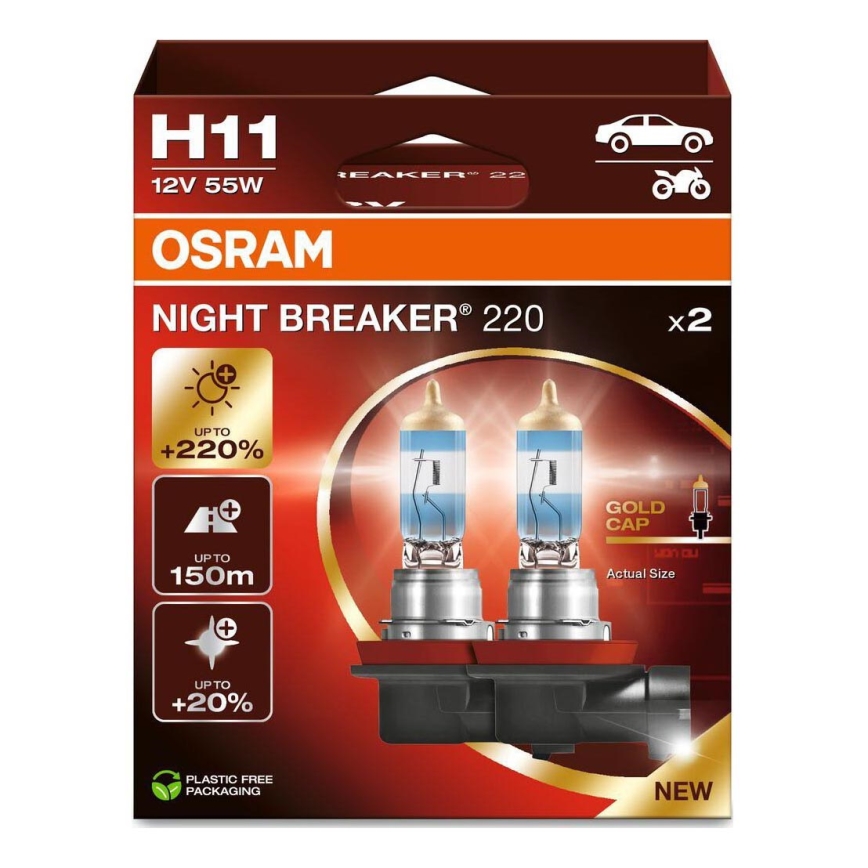 SÆT 2x Bilpære NIGHT BREAKER H11 PGJ19-2/55W/12V - Osram