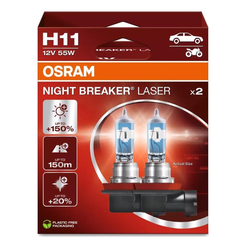 SÆT 2x Bilpære NIGHT BREAKER H11 PGJ19-2/55W/12V - Osram