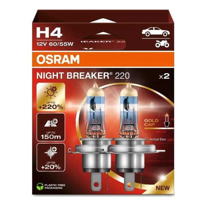 SÆT 2x Bilpære NIGHT BREAKER H4 P43t/60/55W/12V - Osram