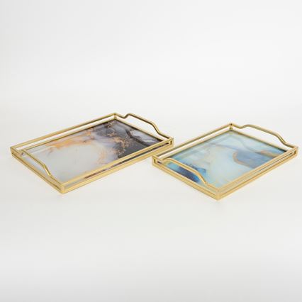 SÆT 2x Dekorativ bakke 40x30/35x25 cm guldfarvet