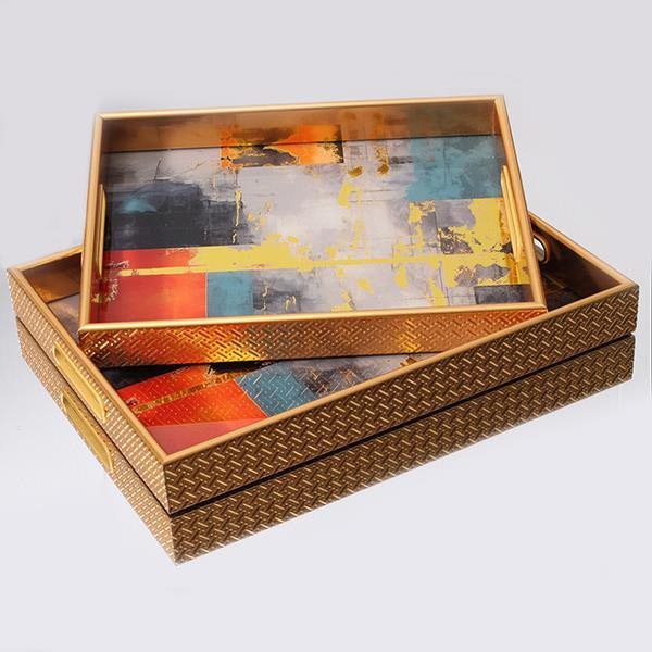 SÆT 2x Dekorativ bakke 40x30/35x25 cm guldfarvet
