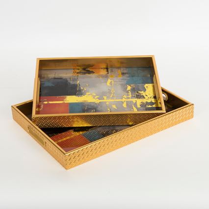 SÆT 2x Dekorativ bakke 40x30/35x25 cm guldfarvet
