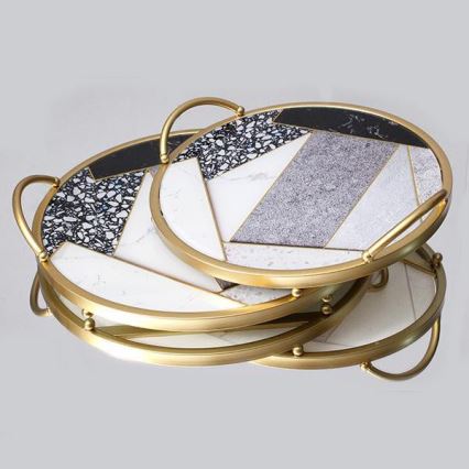 SÆT 2x Dekorativ bakke diameter 35/30 cm guldfarvet